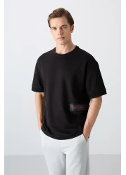 Tommy Life Black Cotton Thick Soft Textured Oversize Fit Printed Men's T-Shirt - 88322