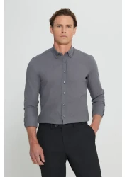 AC&Co / Altınyıldız Classics Men's Anthracite 100% Cotton Oxford Slim Fit Buttoned Collar Flamed Shirt