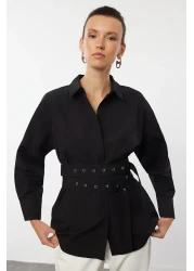 Trendyol Collection Black Belt Detailed Oversize Wide Fit Woven Shirt Twoaw25Go00025