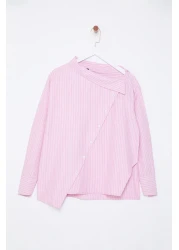 Trendyol Collection Limited Edition Pink Collar Detail Striped Woven Shirt Twoaw25Go00065