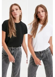Trendyol Collection حزمة من 2 تي شيرت محبوك مصنوع من القطن بنسبة 100% - رقبة دائرية، متعدد الألوان TWOSS20TS0141