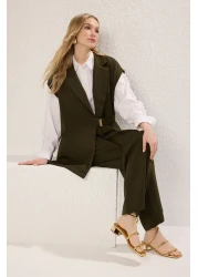 Trendyol Modest Khaki Vest and Pantalon, Woven Bottom and Top Set
