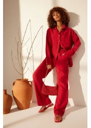 Trendyol Collection Red 100% Linen Oversize Shirt TWOSS23GO00443