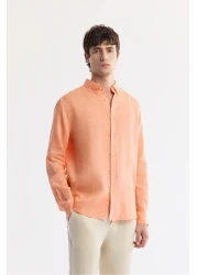 Avva Men's Orange Comfort Fit 100% Linen Button Collar Shirt B002191