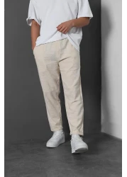 Slatra Beige Linen Trousers - Men's, Double Leg, Textured