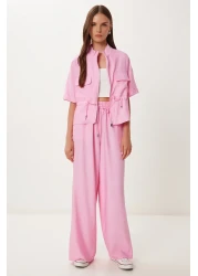 Lovelyİstanbul Crinkle Effect Jacket Pants Suit Dark Pink Ldp0053