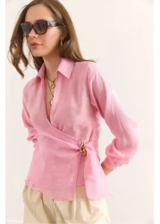 Olalook Women's Candy Pink Side Binding Detailed Modal Blouse Blz-19002946