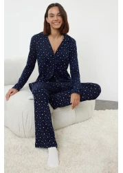 Trendyol Collection Galaxi Patterned Navy Blue Cotton Pajamas Set - Thmaw25Pt00097