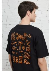 AC&Co / Altınyıldız Classics Men's Black Boxy Fit Crew Neck 100% Cotton Printed T-Shirt