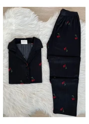 Pijamacs Cherry Patterned Short Sleeve Pegasus Pajama Set