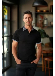 Trendyol Collection Polo Neck Black Slim Fit T-shirt - 100% Cotton TMNSS22PO00014