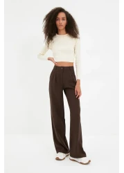 Trendyol Collection بنطال منسوج بني بأرجل واسعة وطيات - TWOAW22PL0475