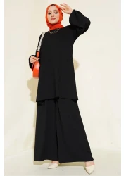 Bigdart Women's Black Tunic Pants Bottom Top Set 6663