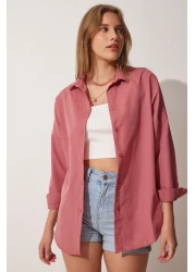 Happiness İstanbul Women's Dark Rose Dried Oversize Long Basic Shirt DD00842