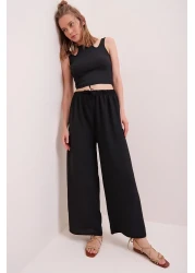 Trend Alaçatı Stili Women's Black Elastic Waist Relaxed Cut Aerobin Trousers