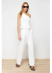 Trendyol Collection High Waist Wide Leg Ecru Fabric Trousers - Twoaw22Pl0066