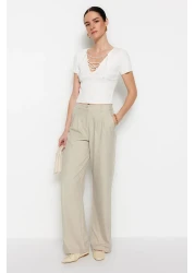 Trendyol Collection بنطال مطوي بأرجل واسعة بلون المنك - TWOAW22PL0475