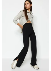 Trendyol Collection Black Side Slits Flare/Spanish Leg High Waist Knitted Trousers TWOSS23PL00134