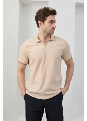 RAVANELLI Men's Non-Shrink Cotton Fabric Slim Fit Slim Fit Polo Neck T-Shirt