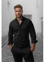 Trendyol Collection Black Regular Fit Embroidery Detail Smart Shirt Tmnaw25Go00036