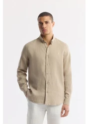 Avva Men's Mink 100% Linen Buttoned Collar Shirt B 002191