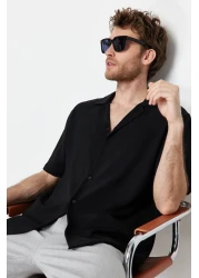 Trendyol Collection Summer Oversize Linen Look Short Sleeve Shirt - Black TMNSS24GO00019