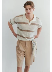 Trendyol Collection Limited Edition Ecru Regular Polo Neck Striped Knitwear Polo Neck T-Shirt Tmnss24Po00004