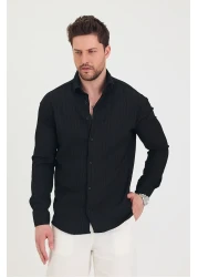 COOL TARZ Men's Slim Fit Slim Fit Long Sleeve Shirt with Self-Stripe Detail