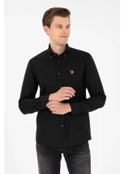 U.S. Polo Assn. قميص أساسي أسود بأكمام طويلة للرجال 50293847 -VR046
