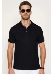 Tudors Men's Slim Fit Slim Fit Cotton Soft Texture Breathable Fabric Non-Curling Collar Black Polo Collar T-Shirt