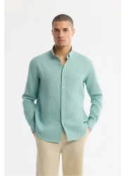 Avva Men's Mint Green Comfort Fit 100% Linen Button Collar Shirt B002191