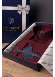 Etikmen قميص سليم فيت منقوش باللون الأحمر الداكن مع صندوق هدايا