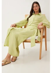 Happiness İstanbul Women's Pistachio Green Linen Shirt Skirt Suit Fn03475