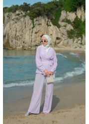 LOCCO بدلة نسائية من القطن القطني أرجواني