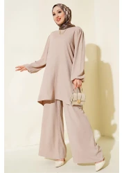 Bigdart 6663 Women's Tunic Pants Bottom Top Set 6663 - Stone