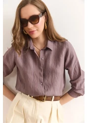 Olalook Women's Mink Transparent Striped Regular Fit Draped Shirt Gml-19001334