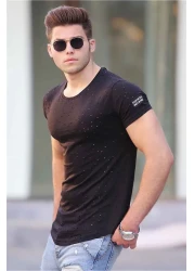 Madmext Black T-Shirt with Ripped Detail 2883