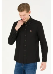 U.S. Polo Assn. قميص أساسي أسود بأكمام طويلة للرجال 50263099 -VR046