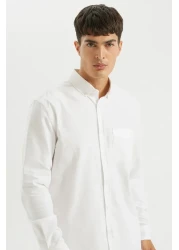 Defacto 100% Cotton Regular Fit Polo Collar Oxford Basic Plain Long Sleeve White Shirt A8028Ax24Au