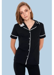 Trendyol Collection طقم بيجامة محبوكة بقصة ضيقة وطباعة خروف من القطن باللون الأسود THMAW22PT0704