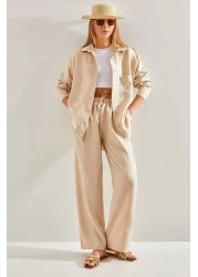 Bianco Lucci Women's Elastic Waist Trousers Bottom and Top Set