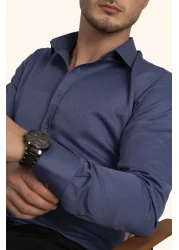 Etikmen قميص Slimfit للرجال باللون البني النيلي - مع صندوق هدايا وأزرار