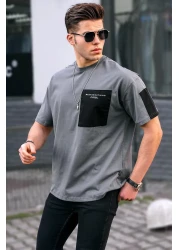 Madmext Basic Men's T-Shirt with Smoked Pocket Detail