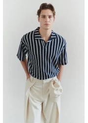 Trendyol Collection Limited Edition Navy Blue Striped Knitwear Look Polo Neck T-Shirt Tmnss25Po00011