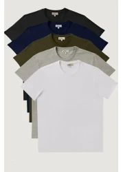 AC&Co / Altınyıldız Classics Men'sSlimFit Crew Neck 5-pieceBasicT-shirt Pack - 100% Cotton White Navy Black Khaki Gray