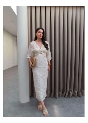 ESRAHELVACI Scalloped Balloon Sleeve Midi Dress