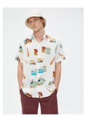 Koton Short Sleeve Shirt Summer Themed Surf Detailed Classic Collar