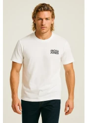 Jack & Jones Crew Neck Logo Printed T-Shirt-Corplogo White