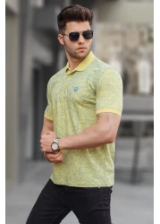 Madmext Yellow Patterned Polo Neck T-Shirt 5876