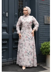 Neva Style فستان حجاب بيج منقوش بالزهور 279915 بيج